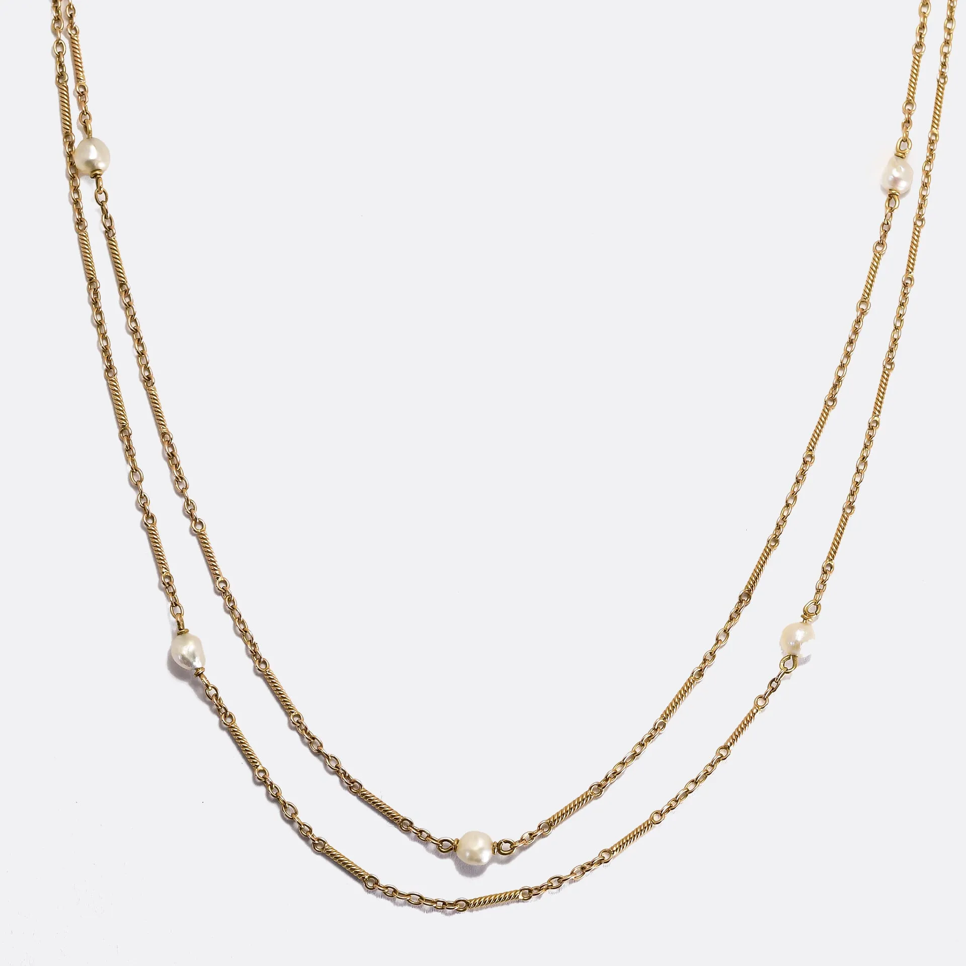 Edwardian 15ct Fancy-Link Pearl Chain Necklace and ring