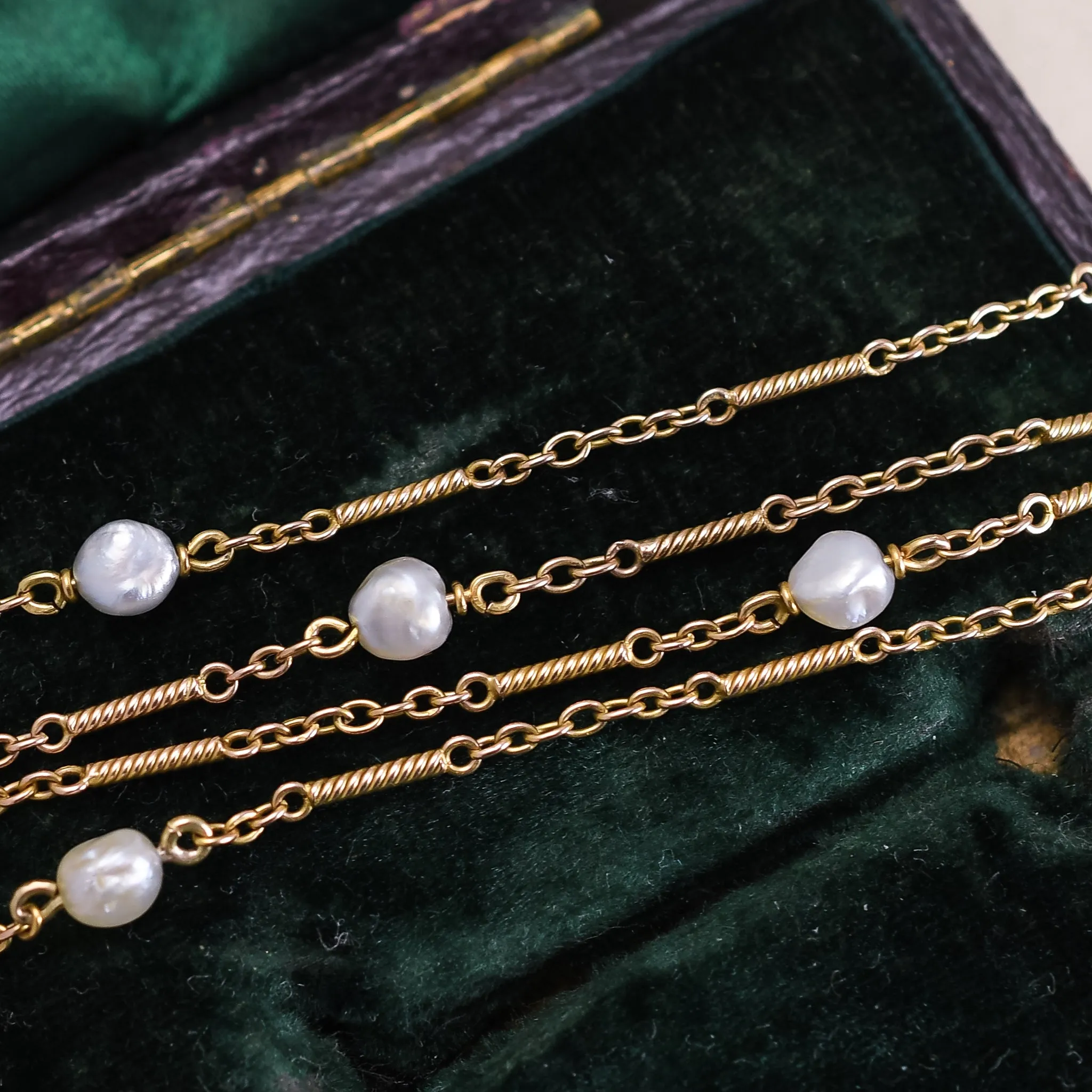Edwardian 15ct Fancy-Link Pearl Chain Necklace and ring