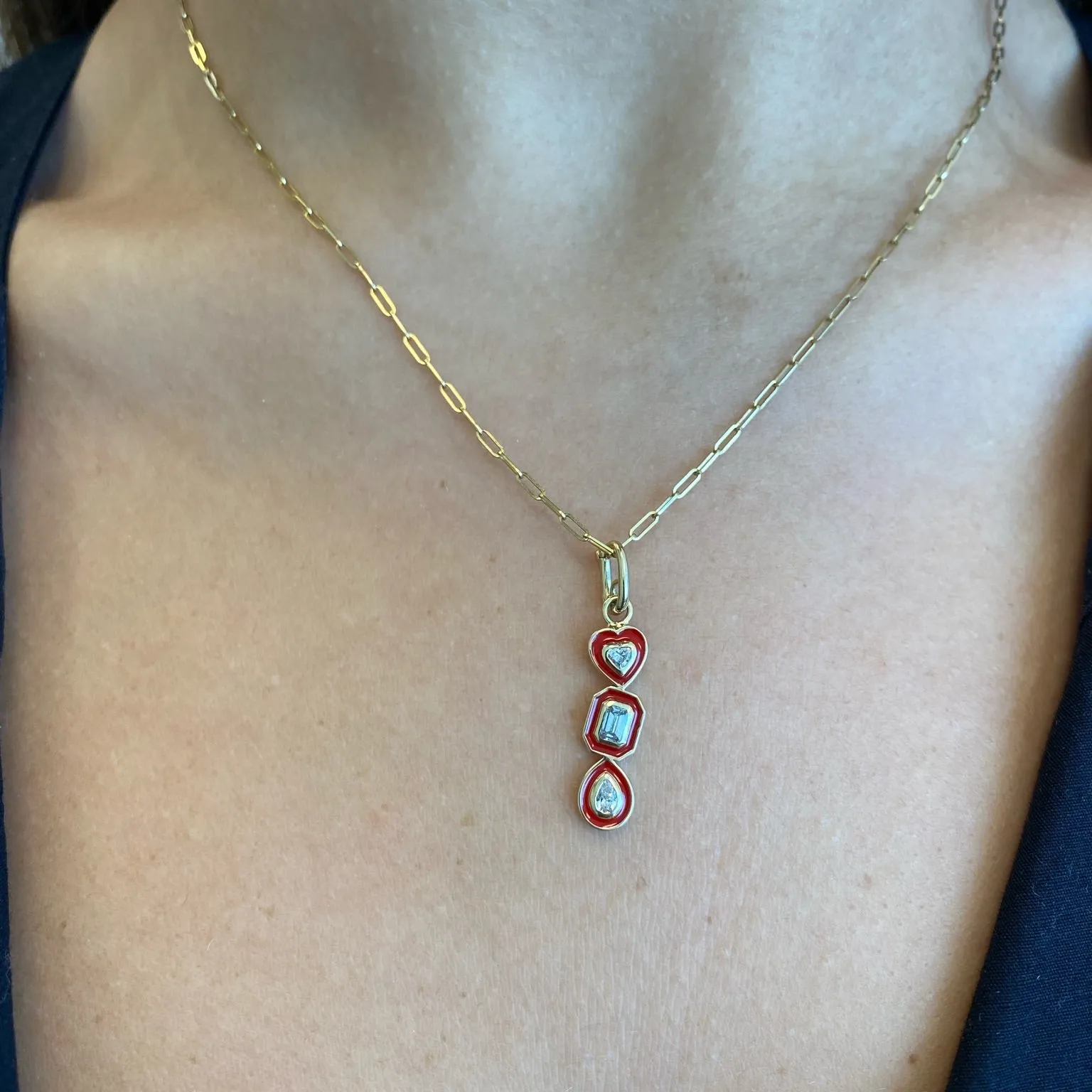 Enamel Triple Mixed Shapes Bezels Charm