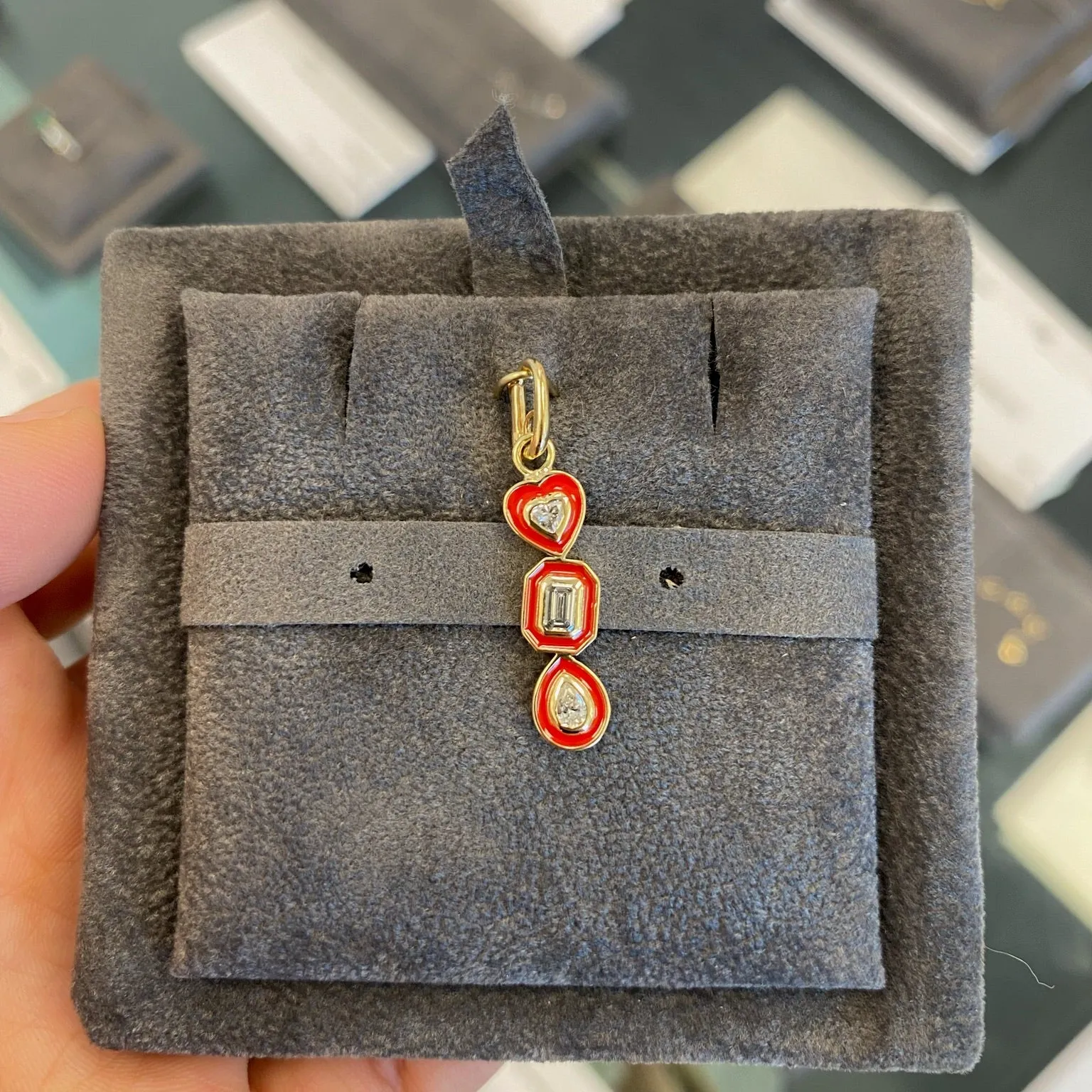 Enamel Triple Mixed Shapes Bezels Charm