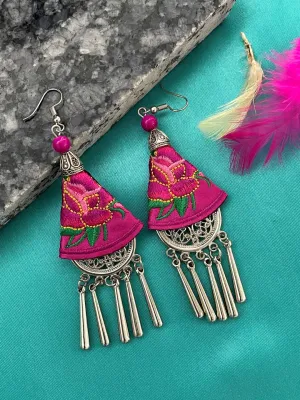 Ethnic Embroidered Earring with Silver Danglers