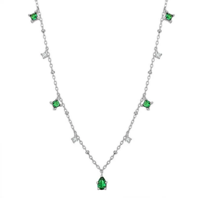Exquisite Retro Emerald Gemstone Necklace Simple Silver Chain Jewelry