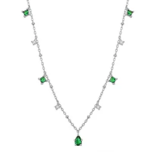 Exquisite Retro Emerald Gemstone Necklace Simple Silver Chain Jewelry