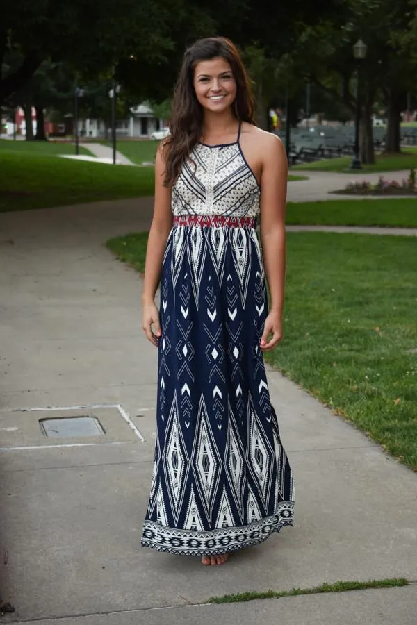 Family Tradition Ethnic Print Maxi Dress Navy