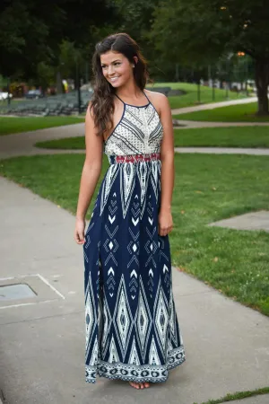 Family Tradition Ethnic Print Maxi Dress Navy