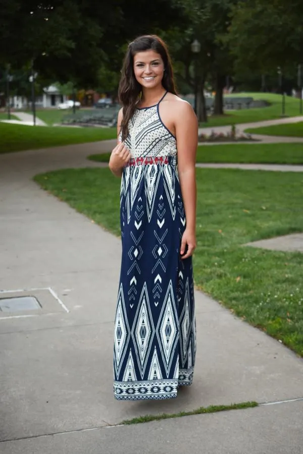 Family Tradition Ethnic Print Maxi Dress Navy