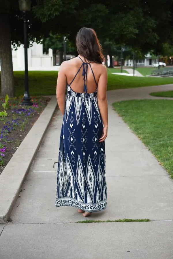 Family Tradition Ethnic Print Maxi Dress Navy
