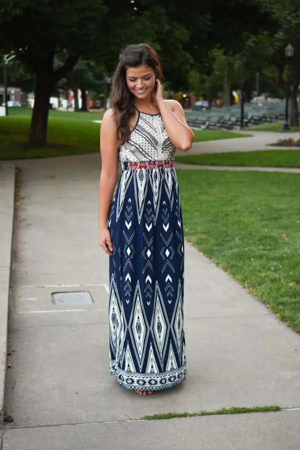 Family Tradition Ethnic Print Maxi Dress Navy