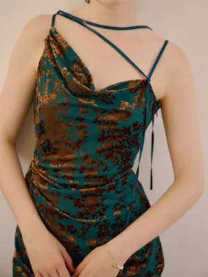 【Final Sale】Iris Allover Print Draped Collar Split Cami Dress