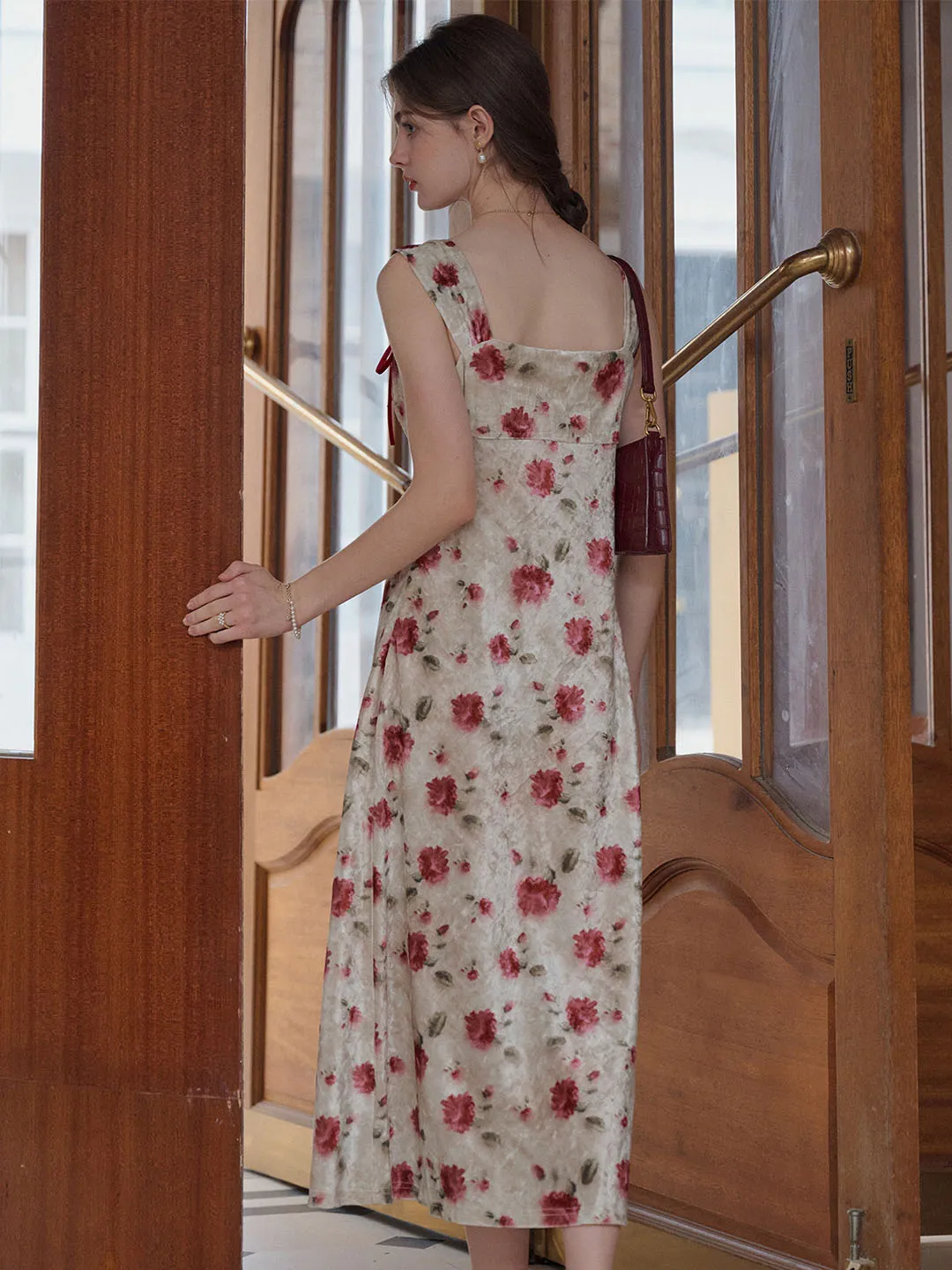 【Final Sale】Raelynn  Floral Print Contrast Binding Ruched Bust Dress