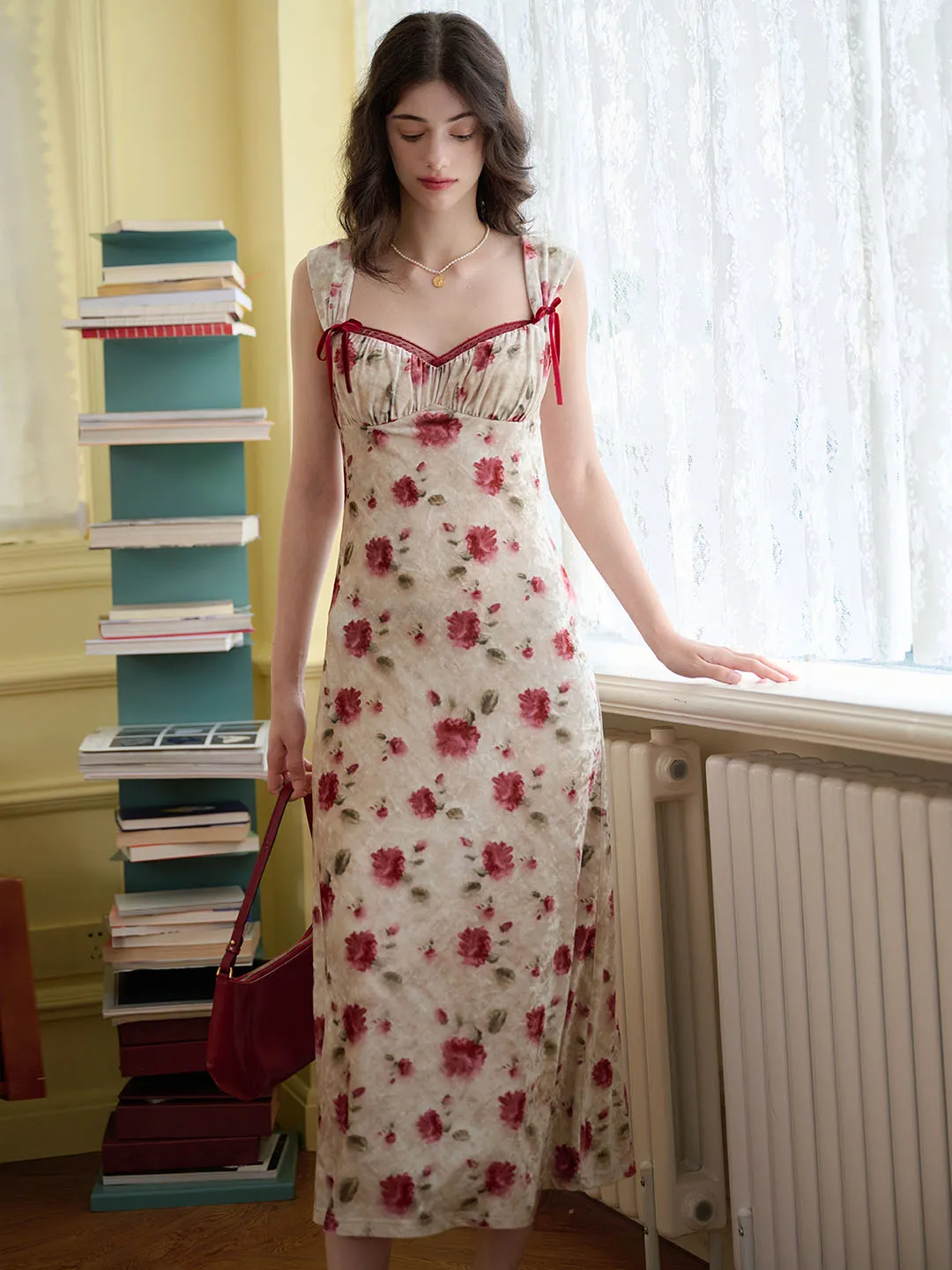 【Final Sale】Raelynn  Floral Print Contrast Binding Ruched Bust Dress