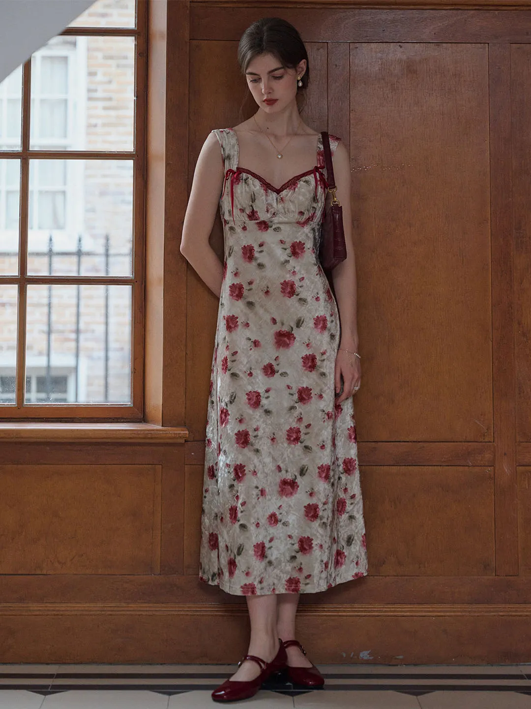 【Final Sale】Raelynn  Floral Print Contrast Binding Ruched Bust Dress