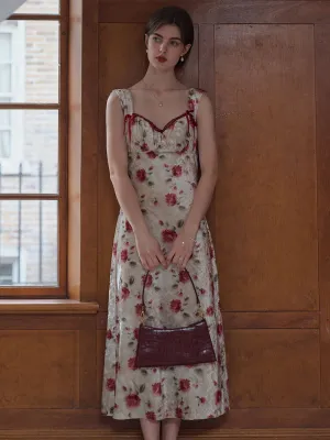 【Final Sale】Raelynn  Floral Print Contrast Binding Ruched Bust Dress