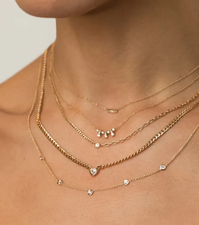 Floating Diamond Mixed XS Curb Chain & Small Square Oval Chain Necklace