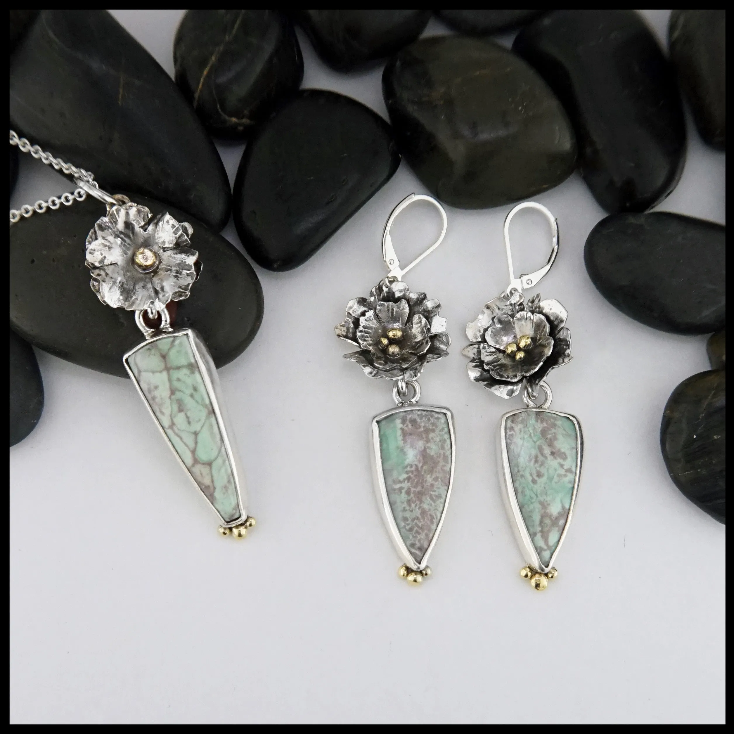 Floral Pendant and Earring Set with Variscite