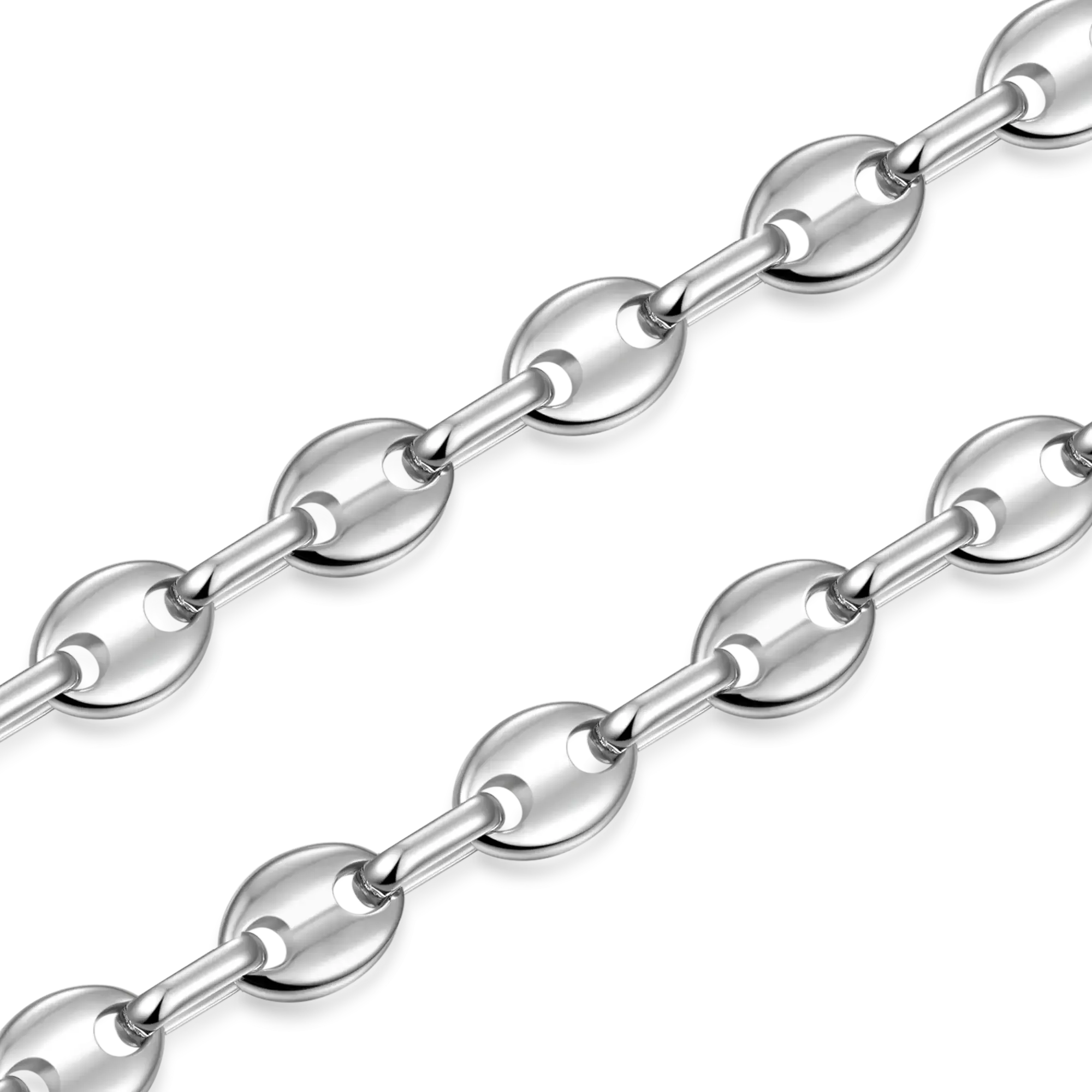 Franco Chain & Round Mariner Chain Set - White Gold