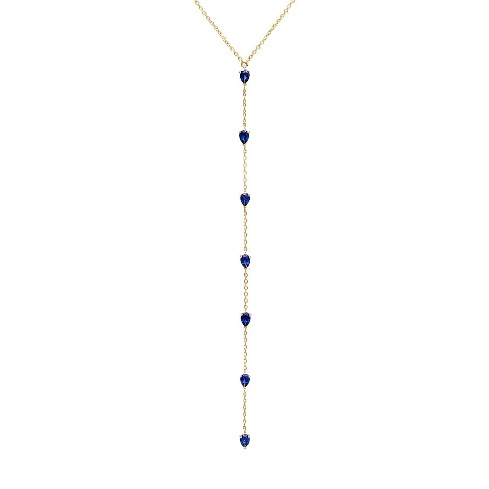 Gemstone Teardrop Lariat Necklace 14K