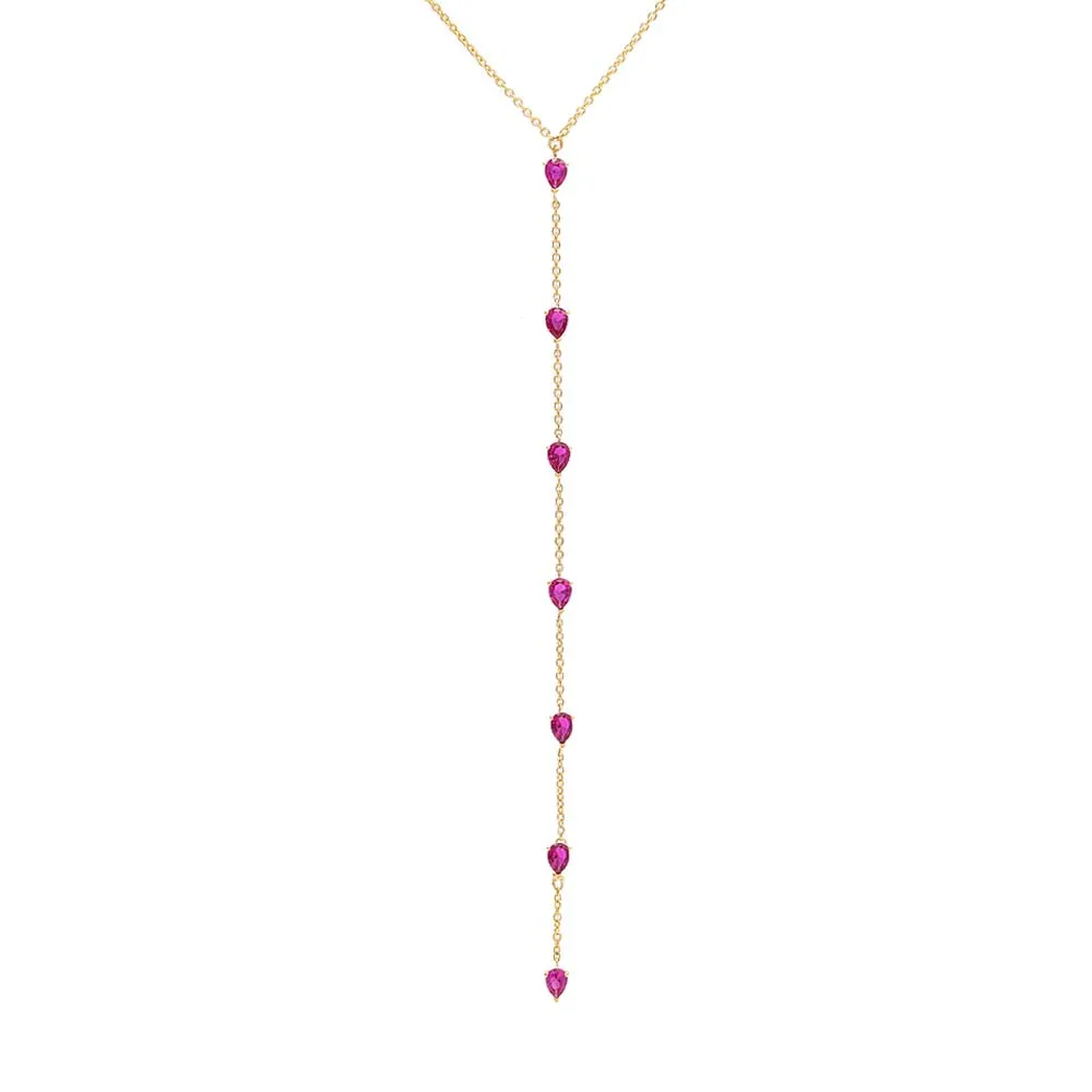 Gemstone Teardrop Lariat Necklace 14K