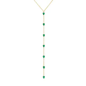 Gemstone Teardrop Lariat Necklace 14K