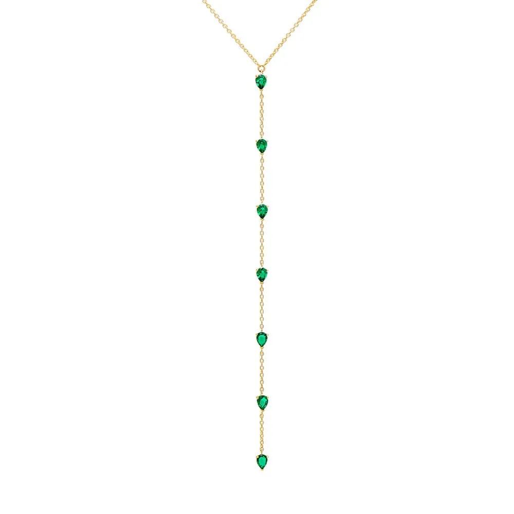 Gemstone Teardrop Lariat Necklace 14K