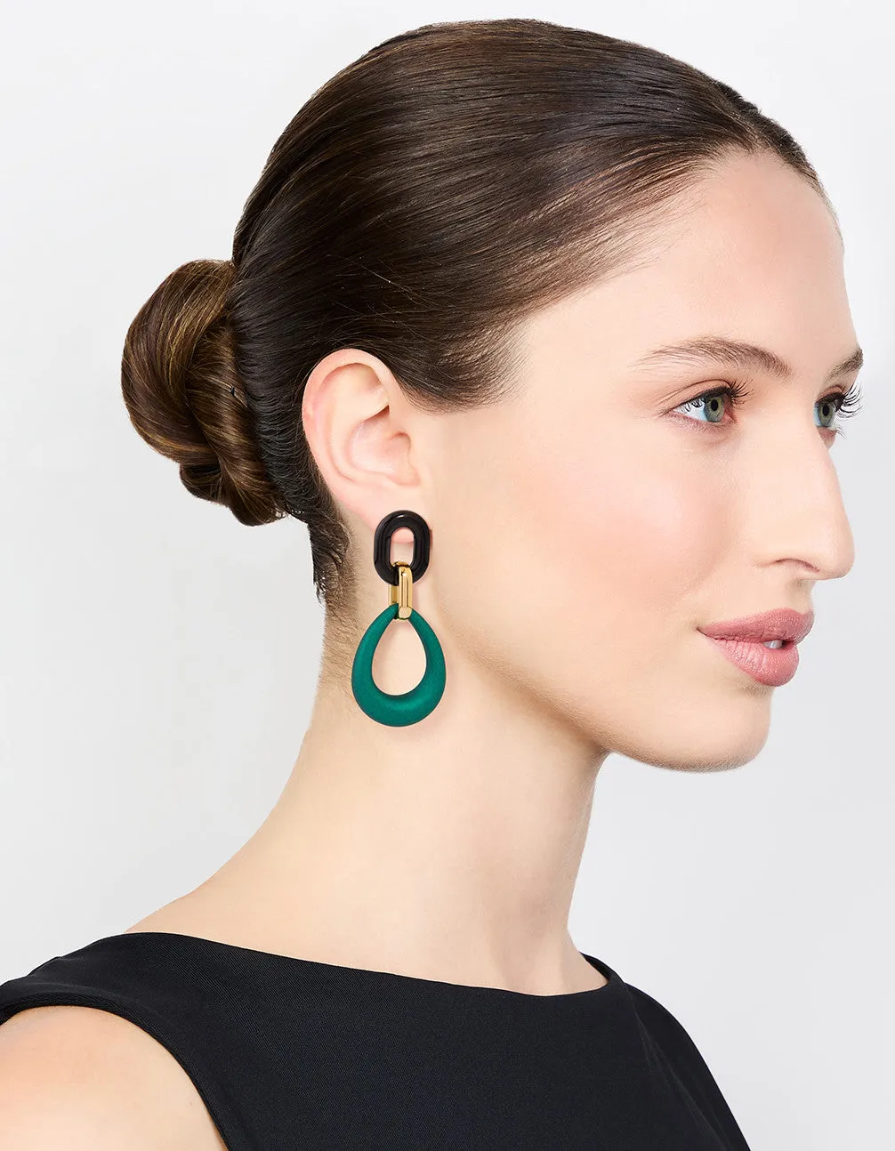 Gold Blue Teardrop Oval Link Drop Earrings
