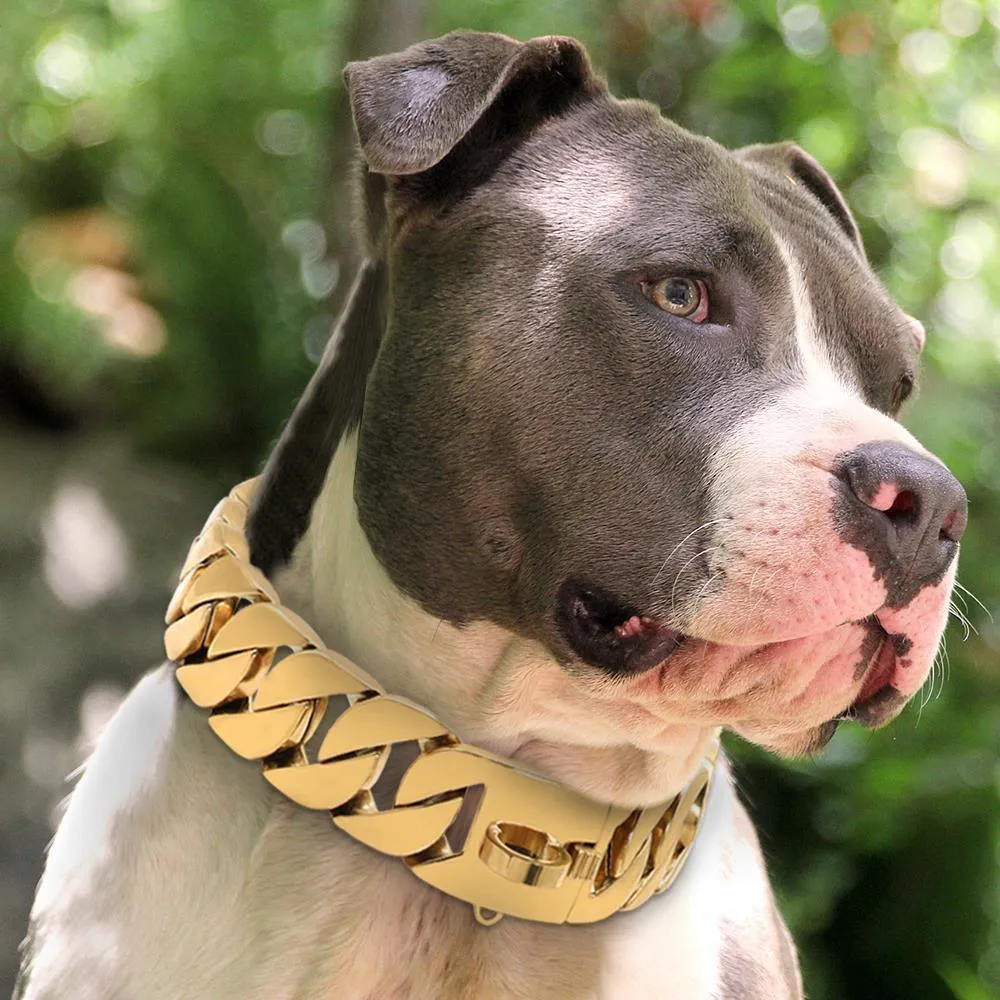 Gold Cuban Link Chain Collars for Dogs
