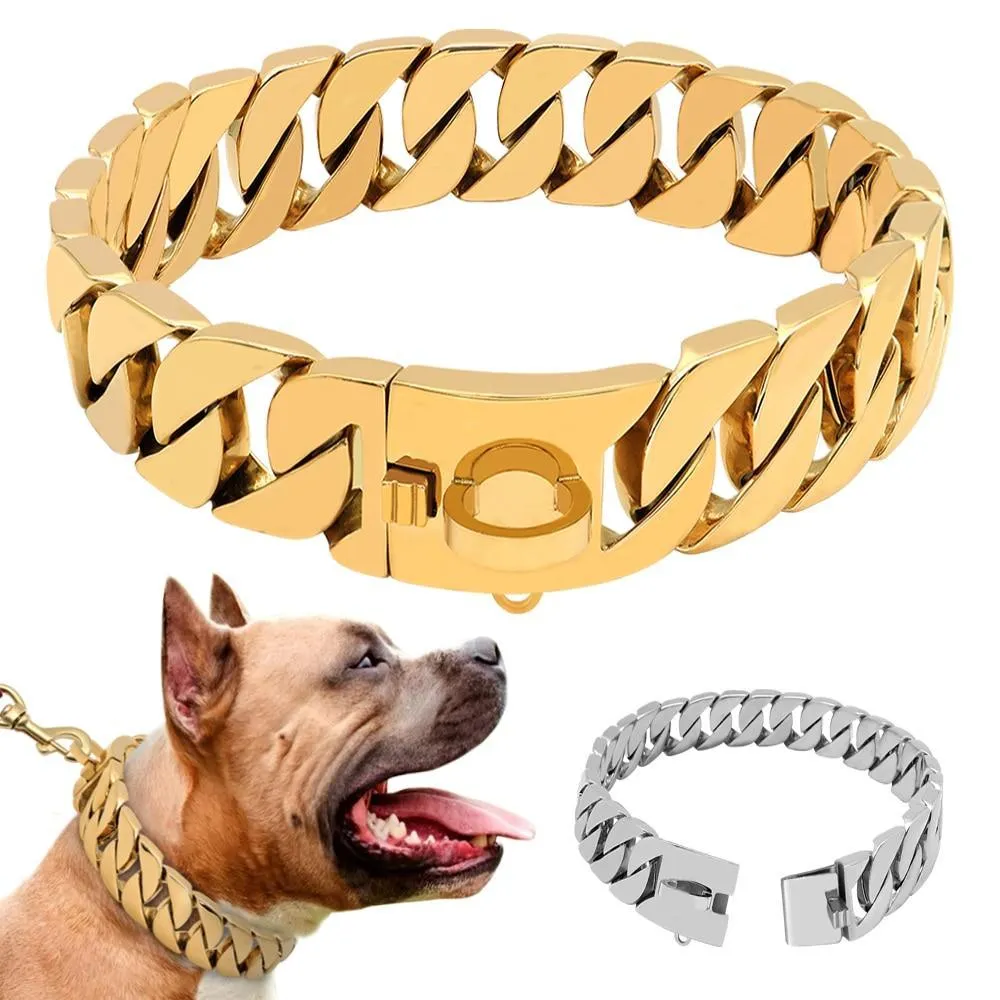 Gold Cuban Link Chain Collars for Dogs