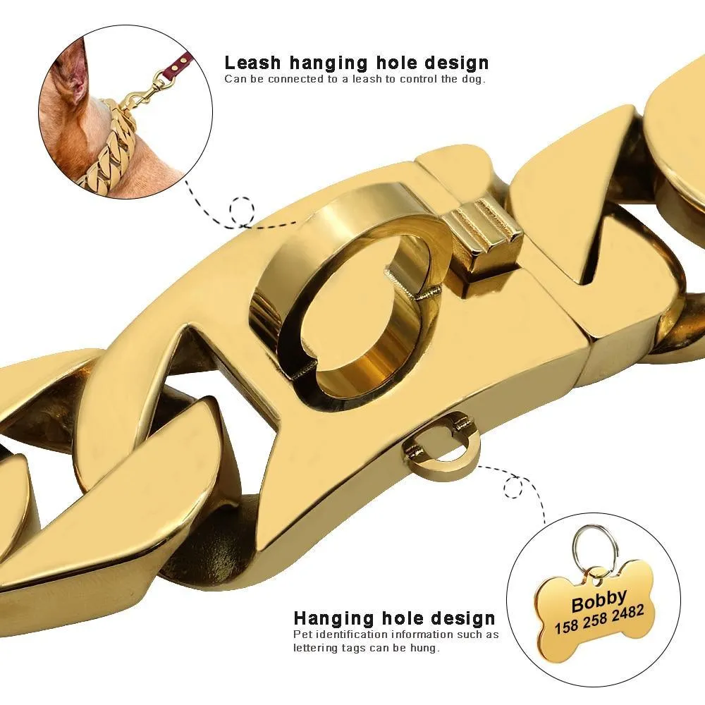 Gold Cuban Link Chain Collars for Dogs