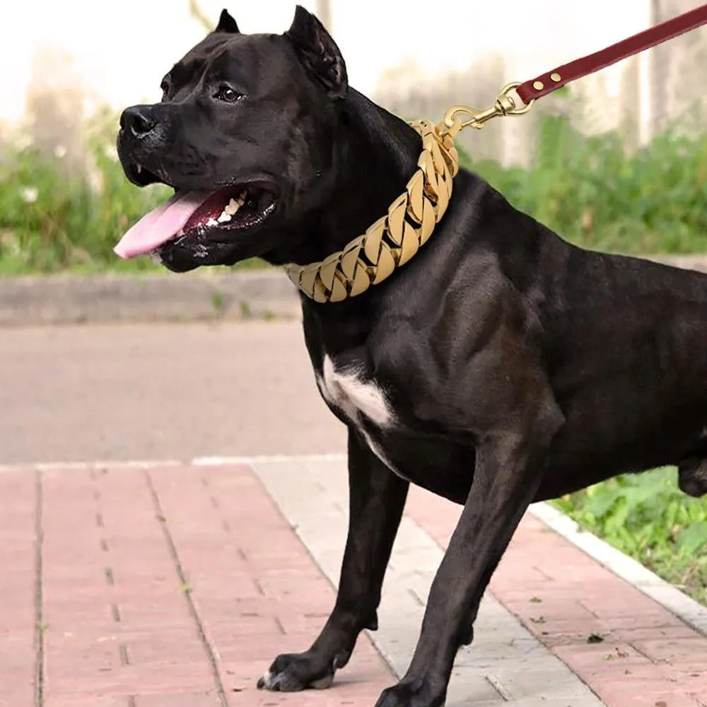 Gold Cuban Link Chain Collars for Dogs