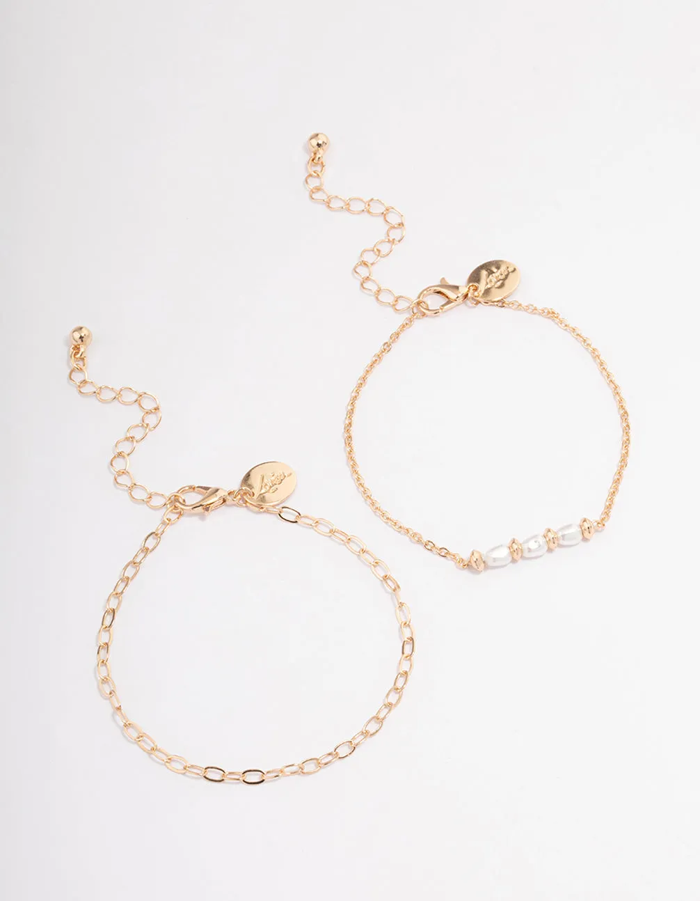 Gold Dainty Pearl & Chain Bracelet Pack