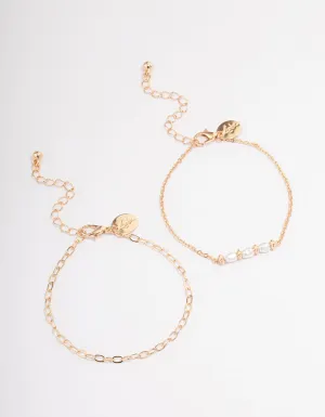 Gold Dainty Pearl & Chain Bracelet Pack