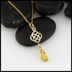 Gold Josephine's Knot Pendant with Yellow Beryl