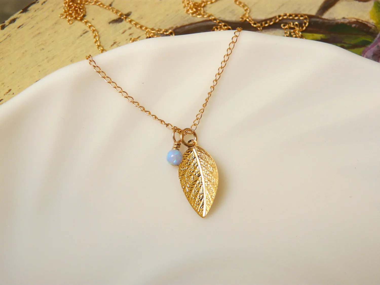 Gold Leaf Opal Necklace – Nature Inspired Elegance
