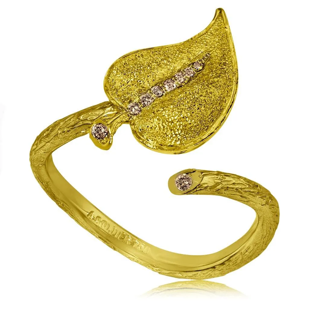 Gold Leaf Ring with Diamonds