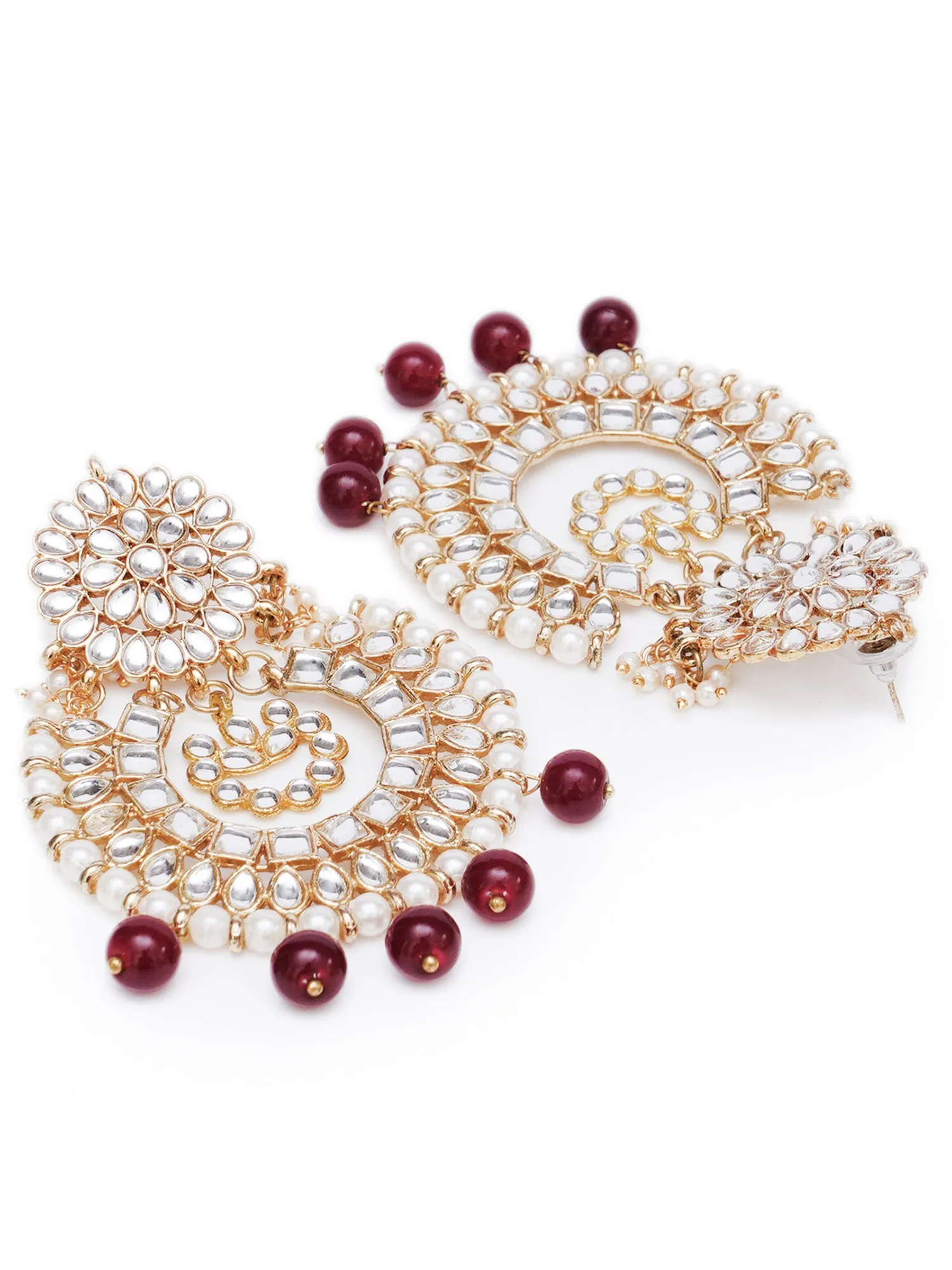 Gold Plated Red Drop Kundan Chandbali Earrings
