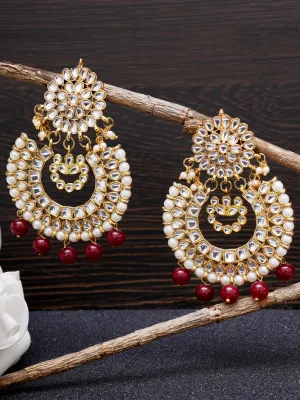 Gold Plated Red Drop Kundan Chandbali Earrings