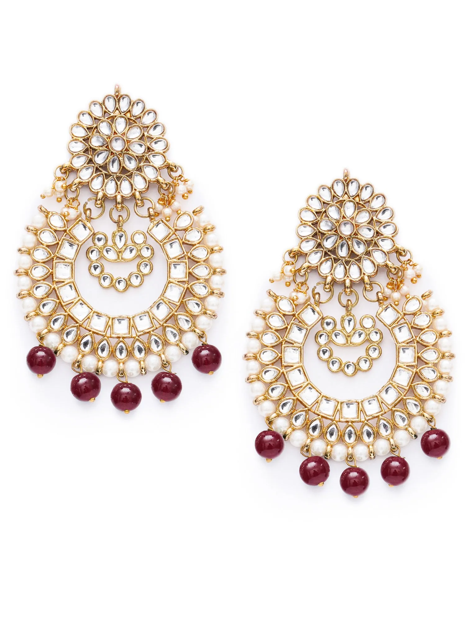 Gold Plated Red Drop Kundan Chandbali Earrings