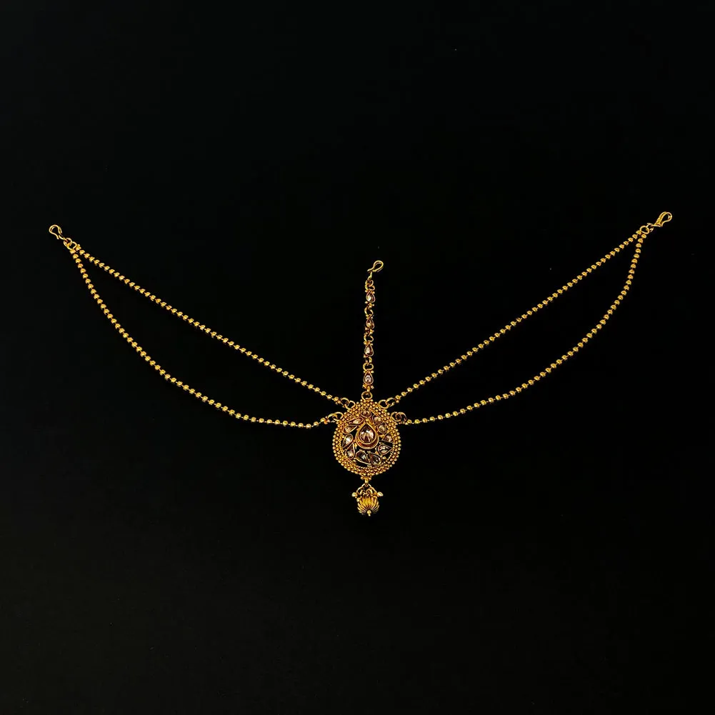 Gold Plated Teardrop Forehead Hair Head Indian Traditional Damini Ornament Maang Tika Matha Patti - Duel On Jewel