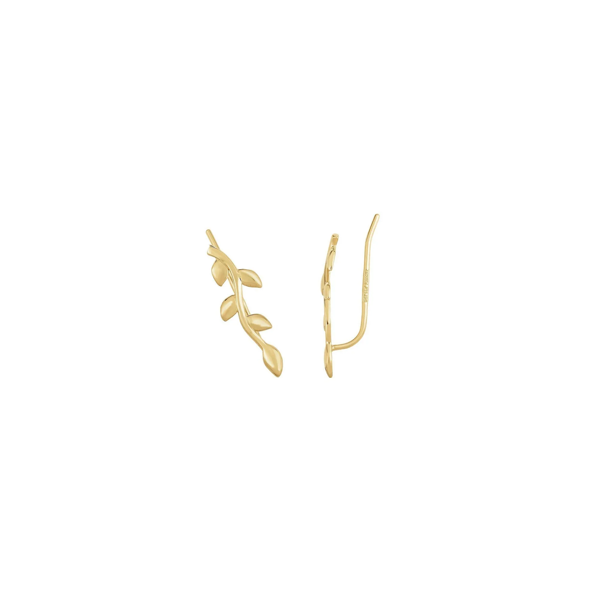 Golden Leafy Branch Ear Climbers (14K)