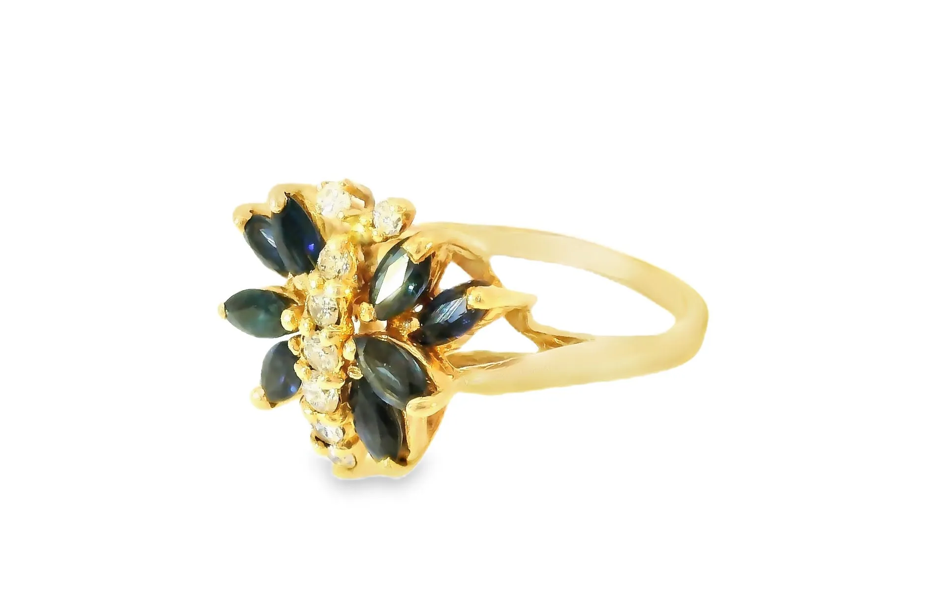 Gorgeous Estate 14K Yellow Gold Diamond Sapphire Butterfly Ring