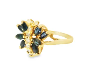 Gorgeous Estate 14K Yellow Gold Diamond Sapphire Butterfly Ring
