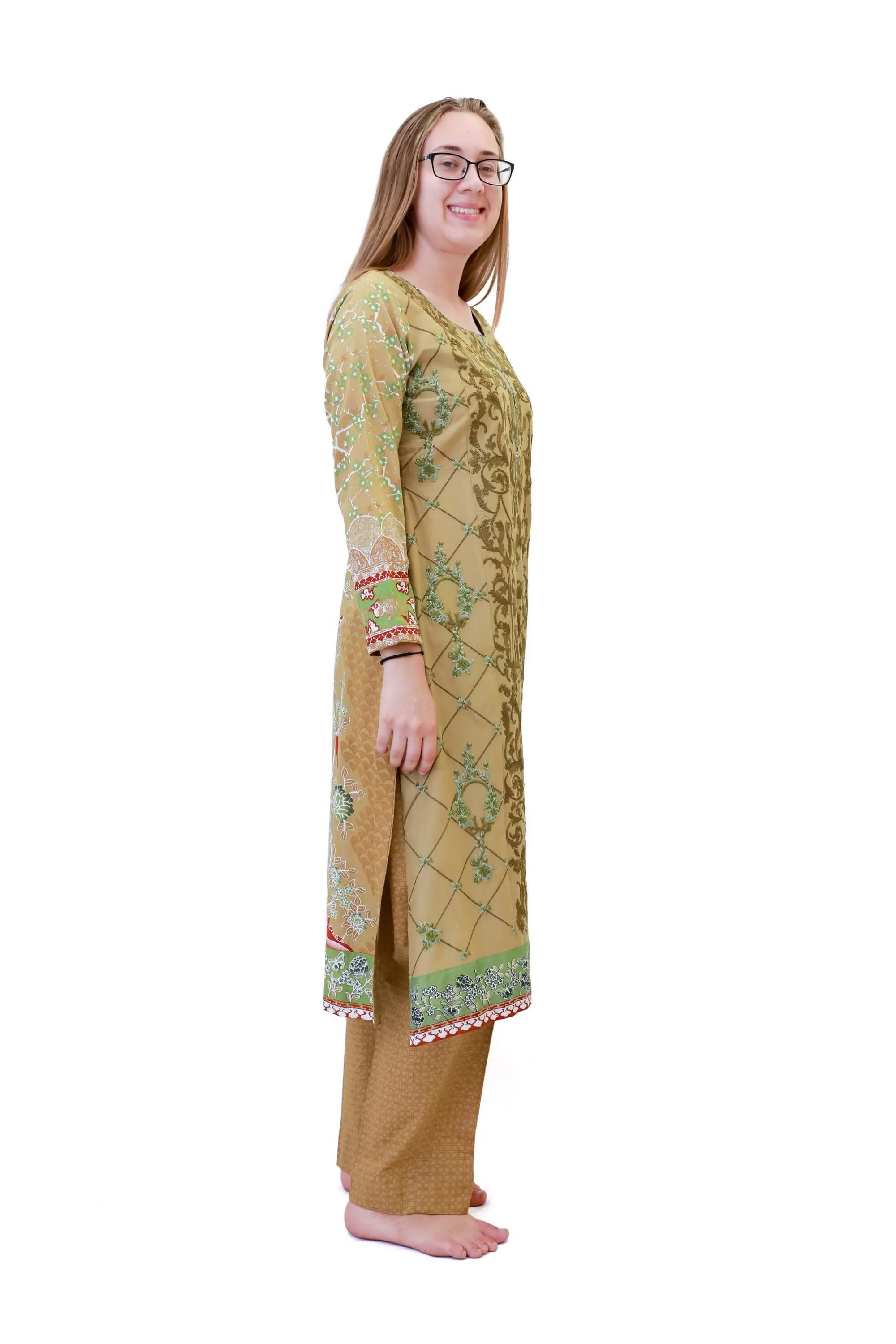 Green Cotton Embroidered Salwar Kameez - Maria B Suit