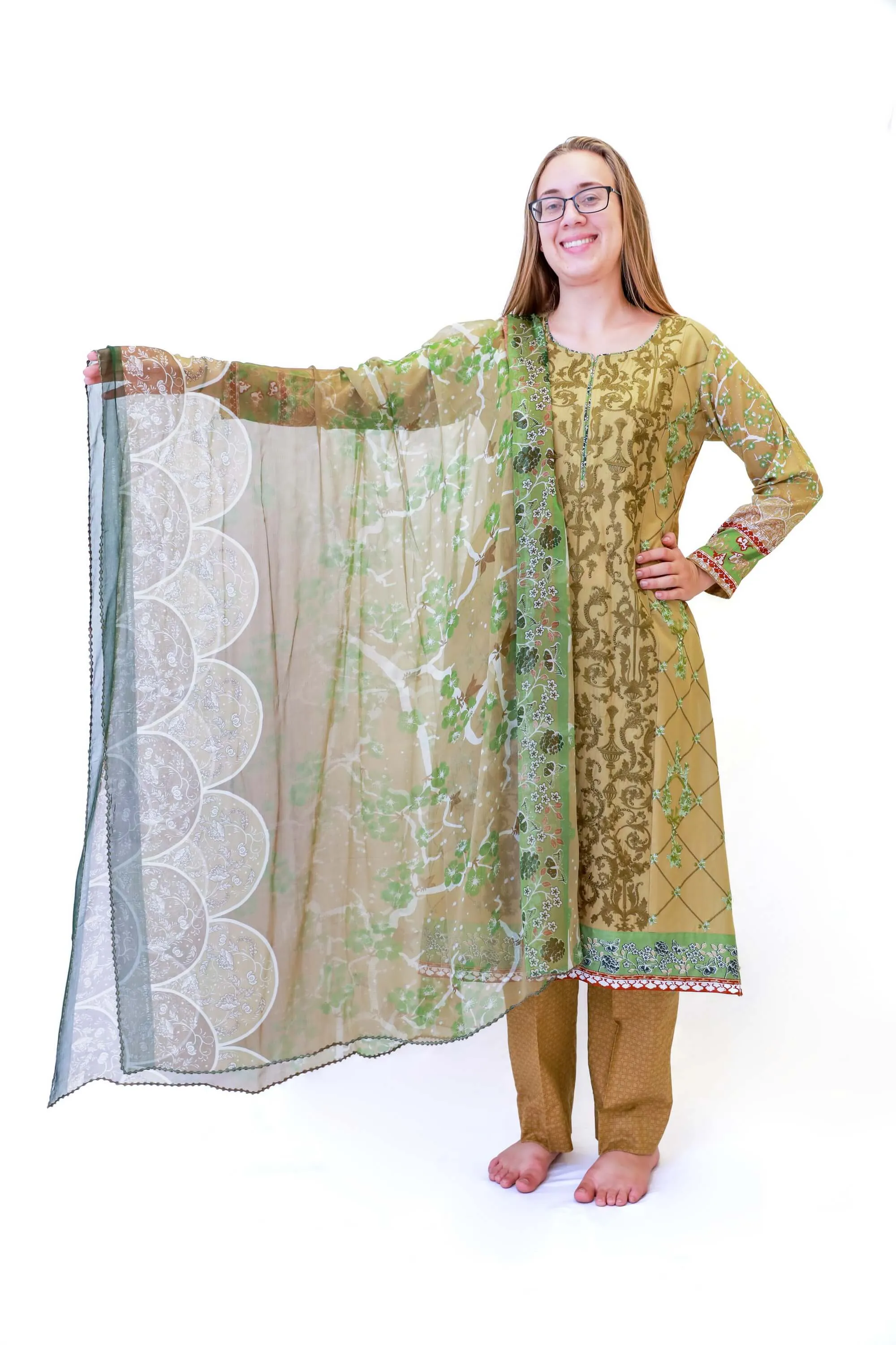 Green Cotton Embroidered Salwar Kameez - Maria B Suit
