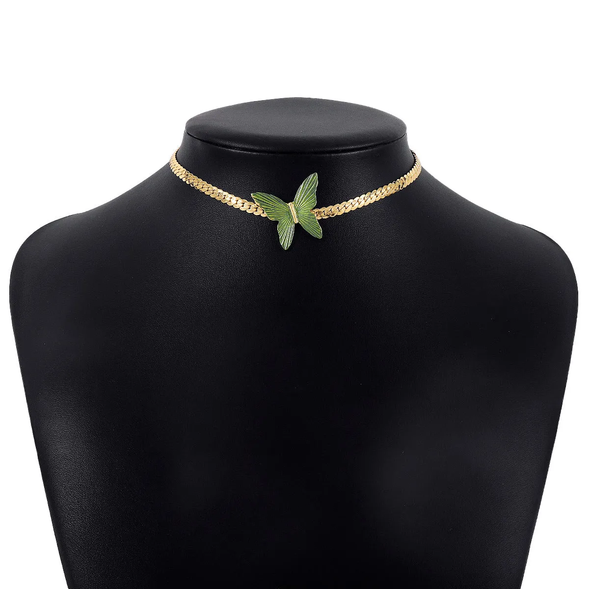 Green Enamel & 18K Gold-Plated Butterfly Choker