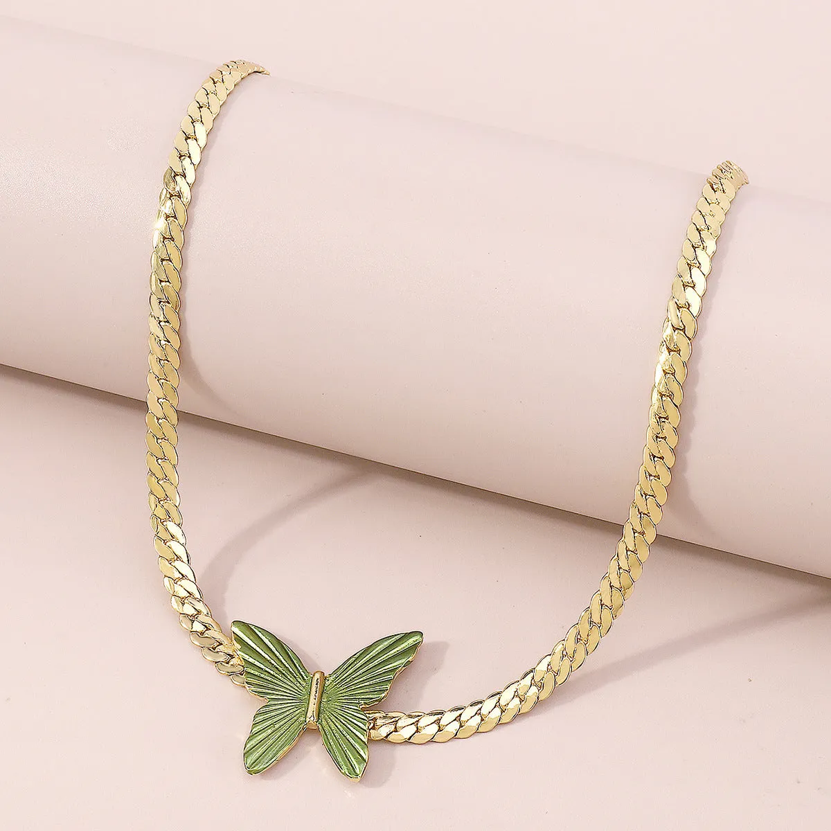 Green Enamel & 18K Gold-Plated Butterfly Choker