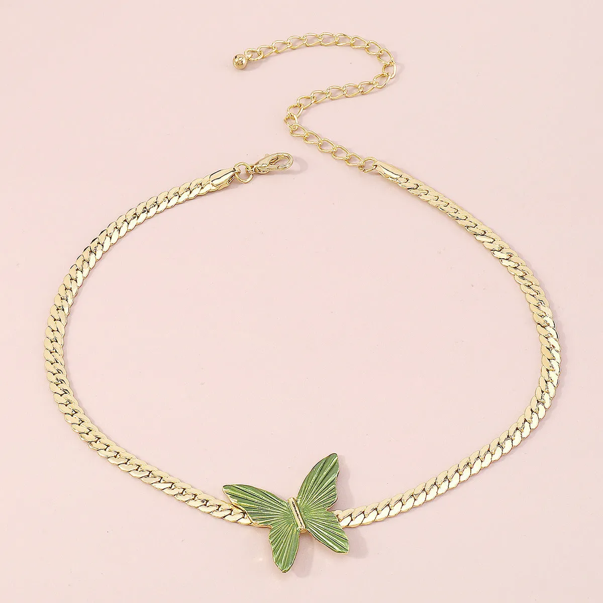 Green Enamel & 18K Gold-Plated Butterfly Choker