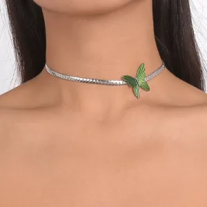 Green Enamel & Silver-Plated Butterfly Choker
