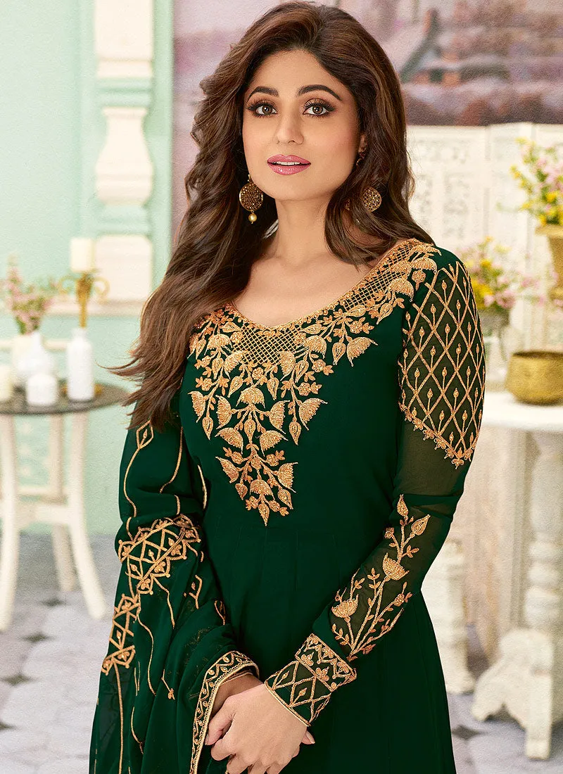 Green Golden Embroidered Designer Anarkali Suit