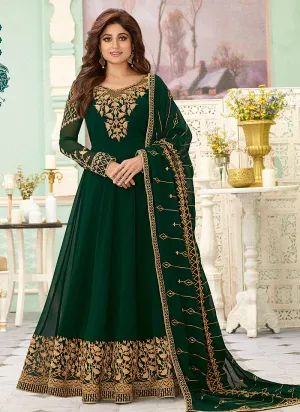 Green Golden Embroidered Designer Anarkali Suit