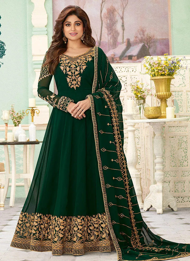 Green Golden Embroidered Designer Anarkali Suit